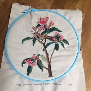 🍀Free with purchase. Vintage hoop art hand embroidered floral scene with hoop